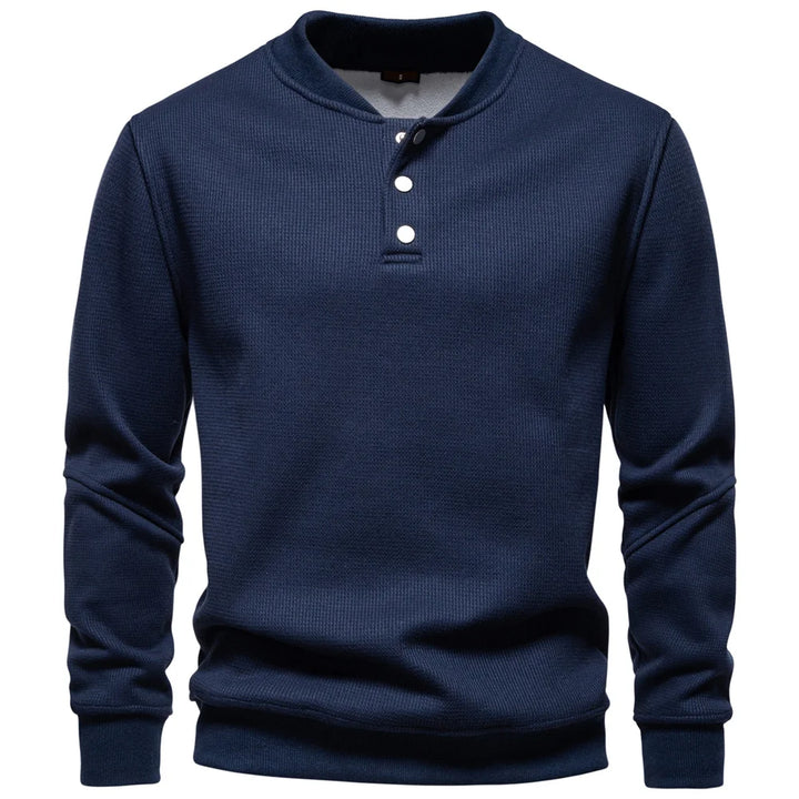 Men's Fleece Lined Sweatshirt - Waffle Knit Henley Pullover