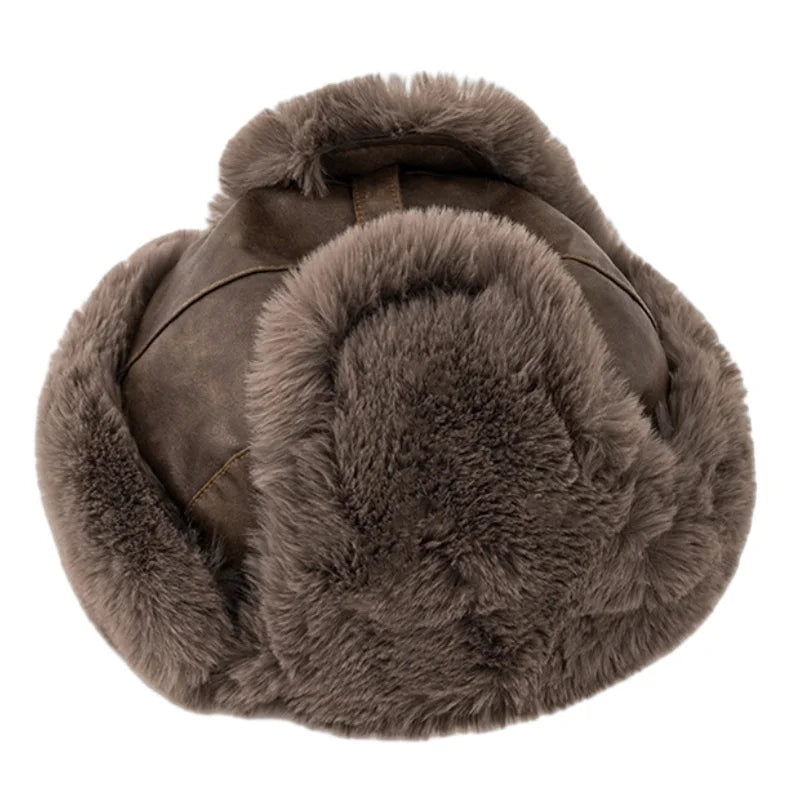 Men's Faux Leather Pilot Hat - Winter Bomber Earflap Hat