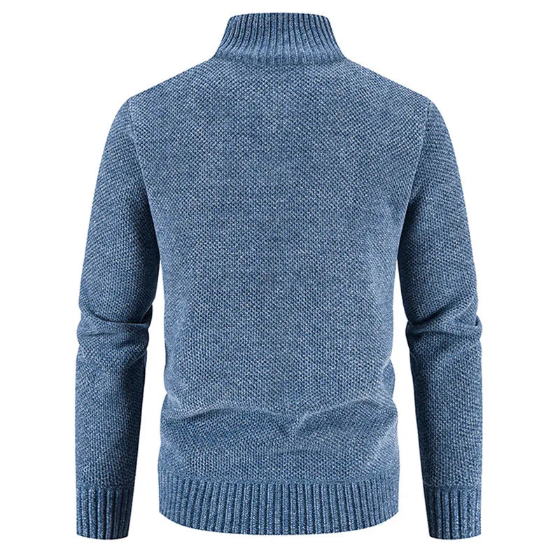 Men's Fleece Cardigan Sweater - Full Zip Stand Collar Knit