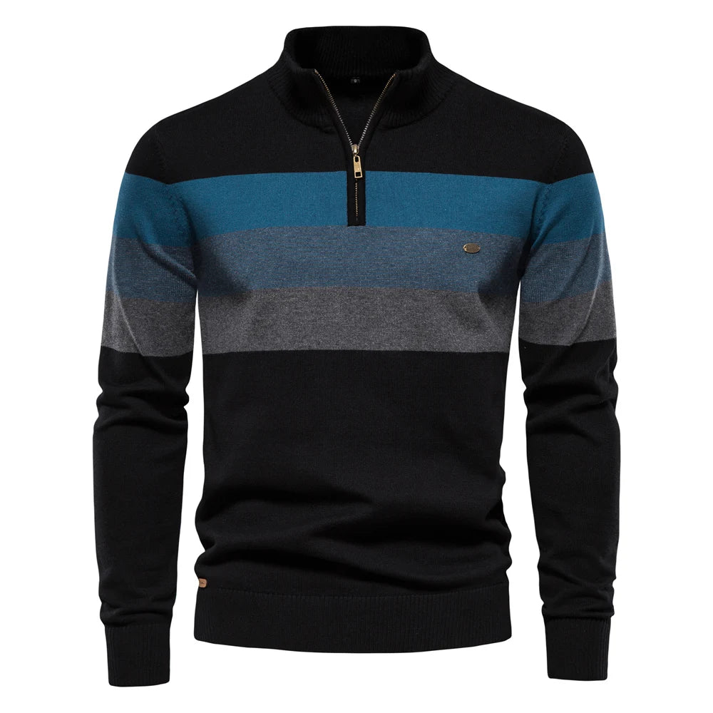 Men's Mock Neck Pullover Sweater - Quarter Zip Color Block