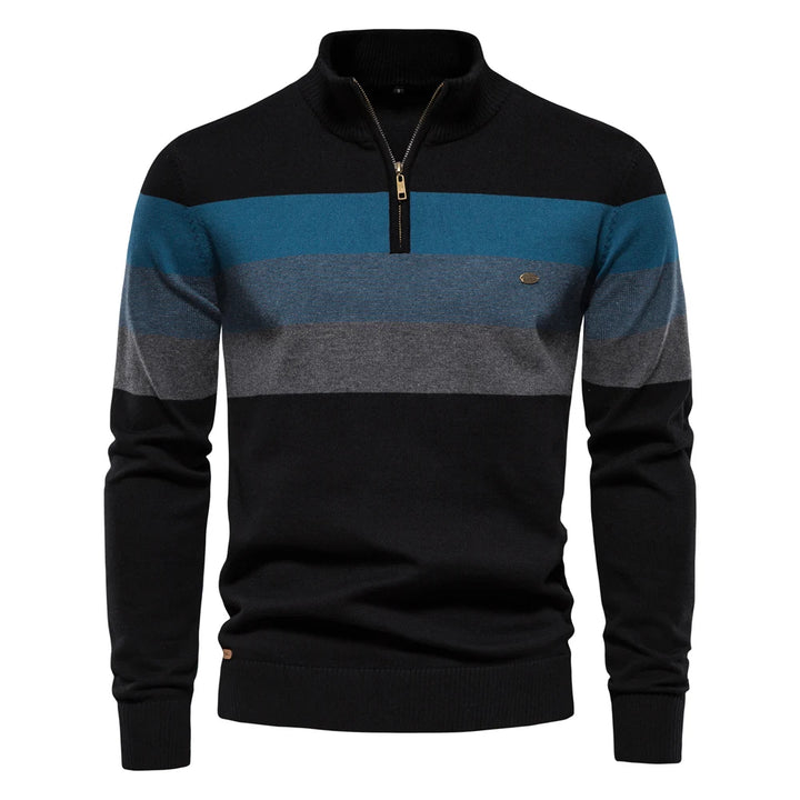 Men's Mock Neck Pullover Sweater - Quarter Zip Color Block