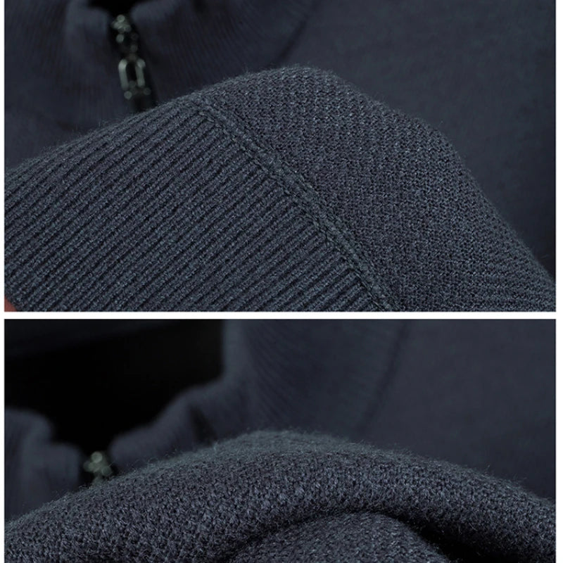 Men's Half Zip Knit Pullover - Fleece Lined Warm Sweater