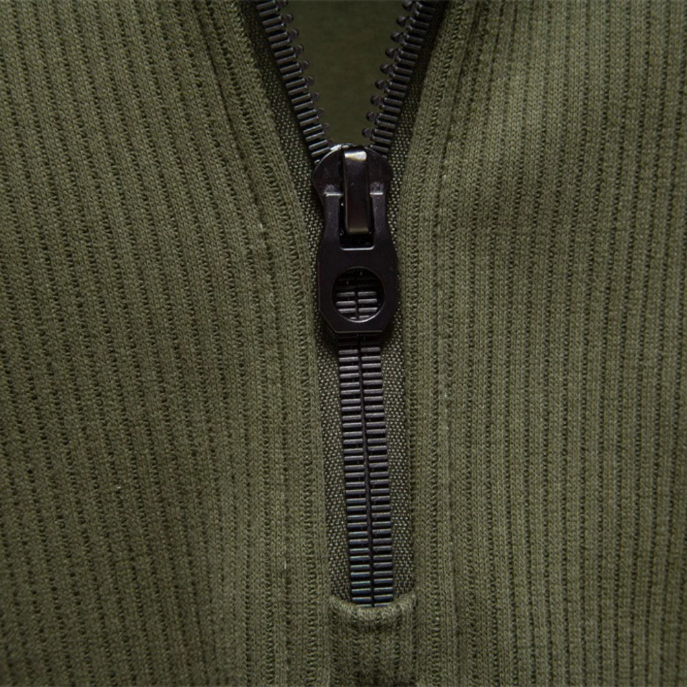 Men's Ribbed Knit Quarter-Zip Sweater - Thermal Pullover Top
