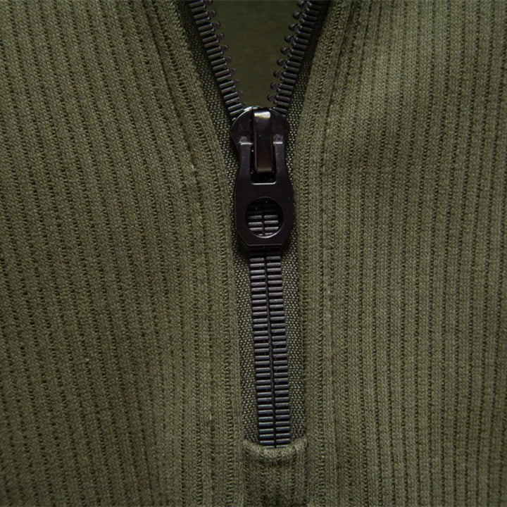 Men's Ribbed Knit Quarter-Zip Sweater - Thermal Pullover Top
