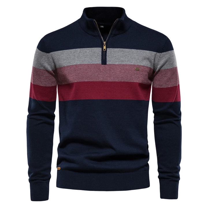 Men's Mock Neck Pullover Sweater - Quarter Zip Color Block