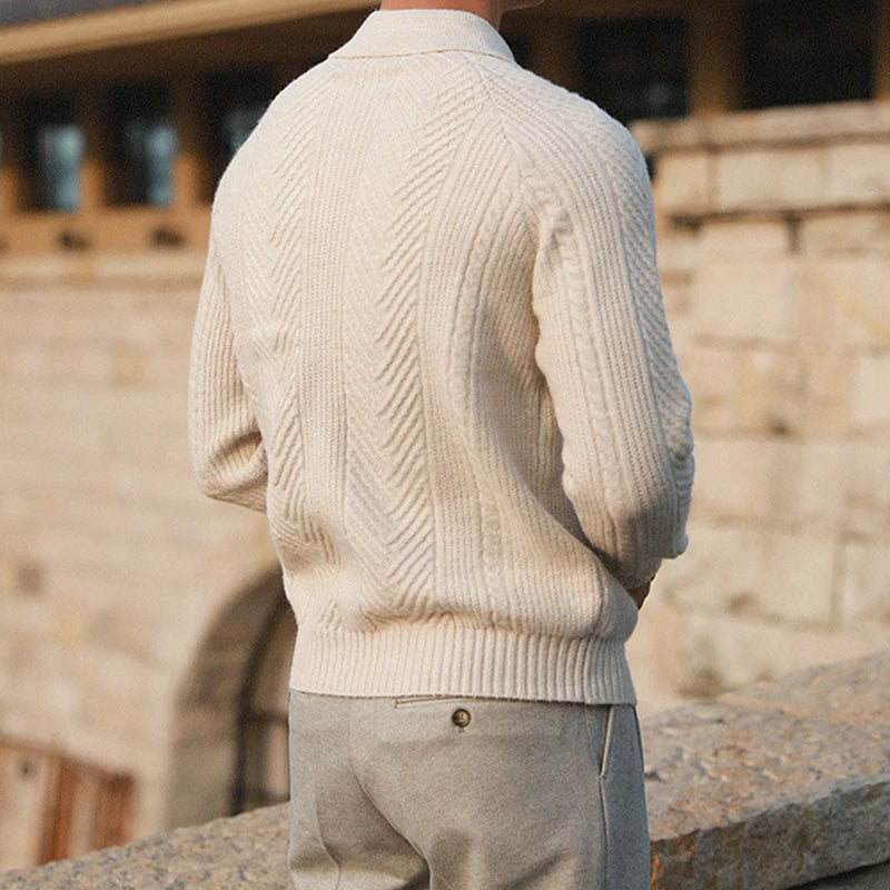 Classic Cable Knit Polo Sweater