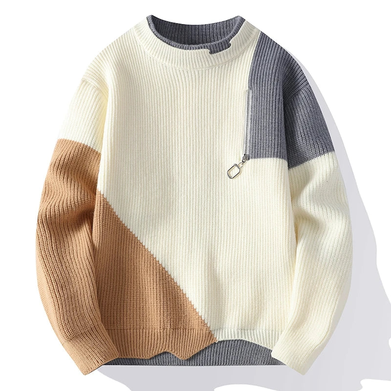 Colorblock Knit Zipper Sweater