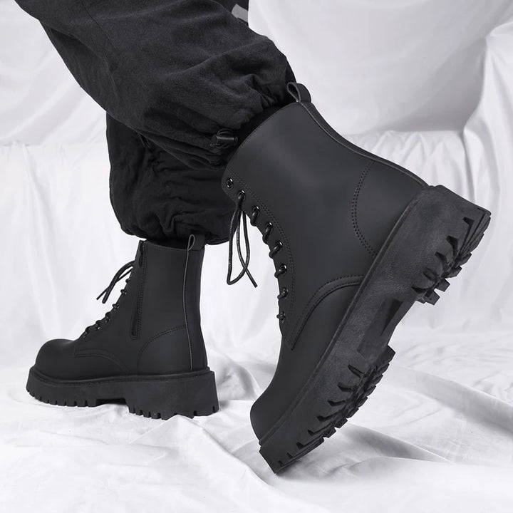 Men's Lace Up Mid Top Boots - Thick Sole Lug Boots