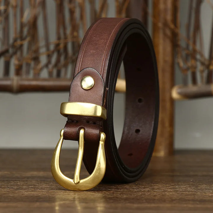 Classic Leather Curved Brass Belt