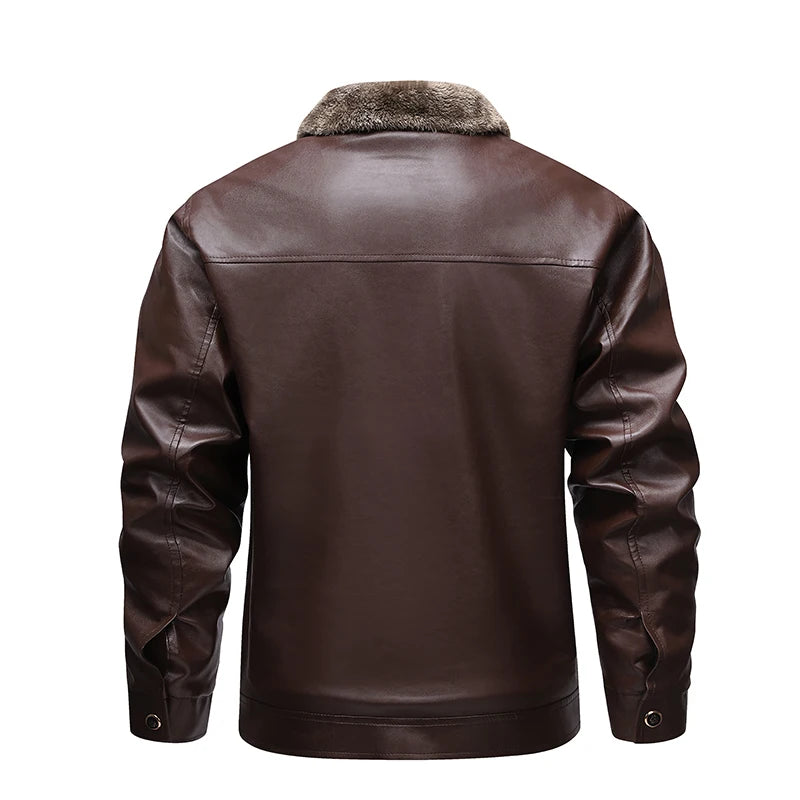 Men's Faux Leather Biker Jacket - Fleece Lined Motorcycle Jacket