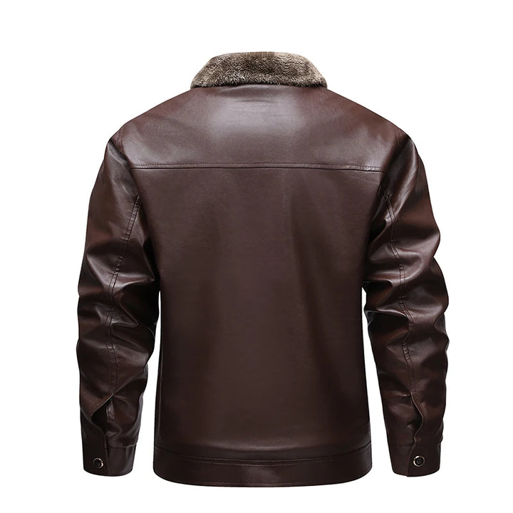 Men's Faux Leather Biker Jacket - Fleece Lined Motorcycle Jacket