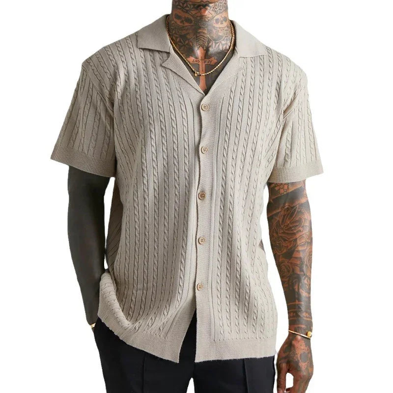 Cable Knit Button-Up Polo