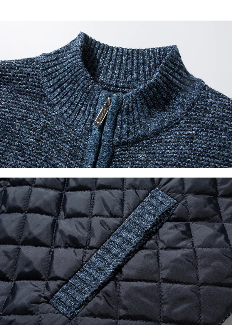 Knit Cardigan Jacket with Quilted Front - Korean Style Zip Sweater