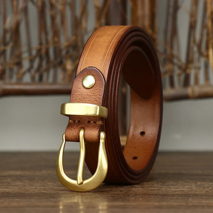 Classic Leather Curved Brass Belt