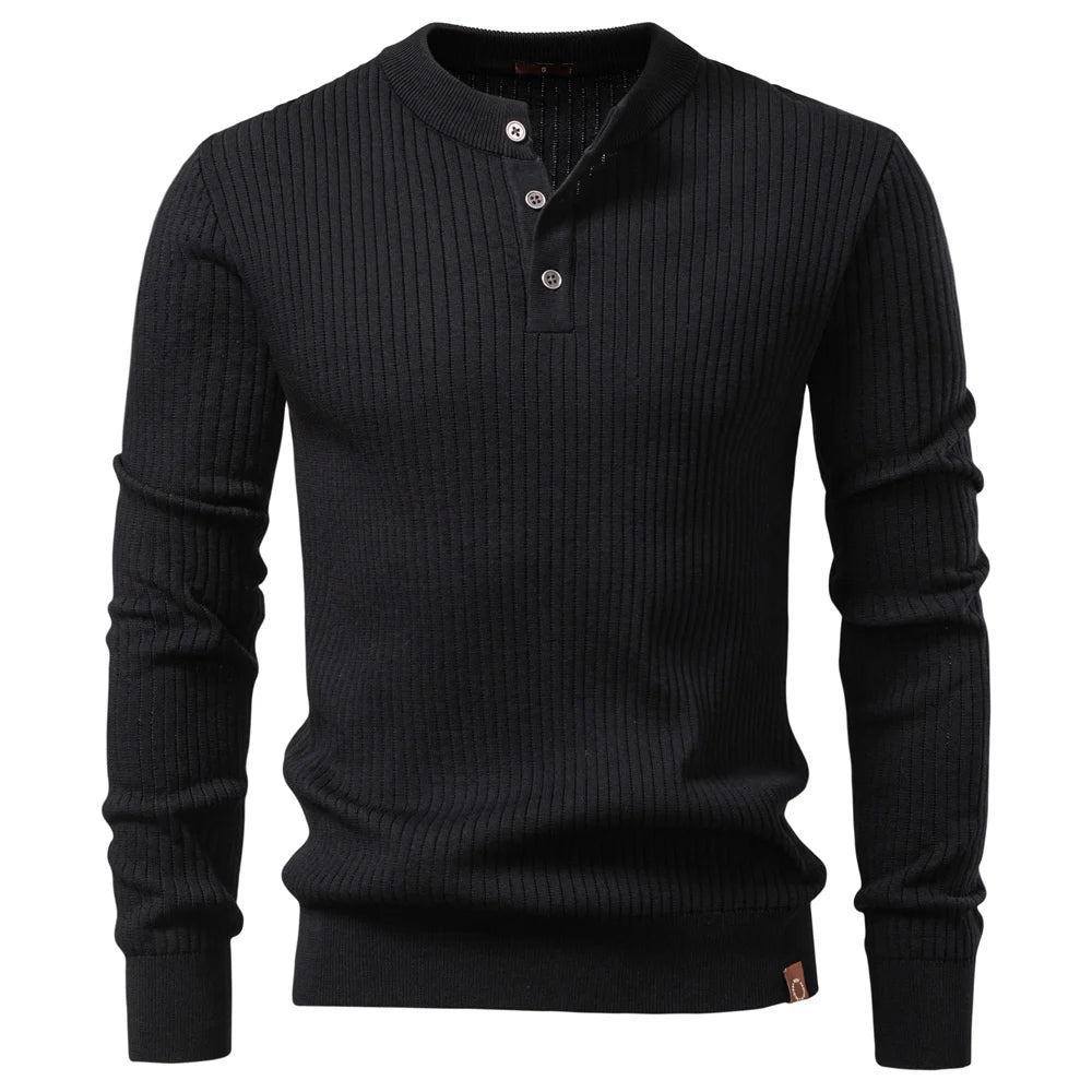 Men's Long Sleeve Henley Shirt - Ribbed Knit Slim Fit