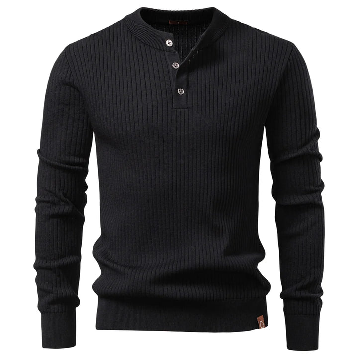 Men's Long Sleeve Henley Shirt - Ribbed Knit Slim Fit