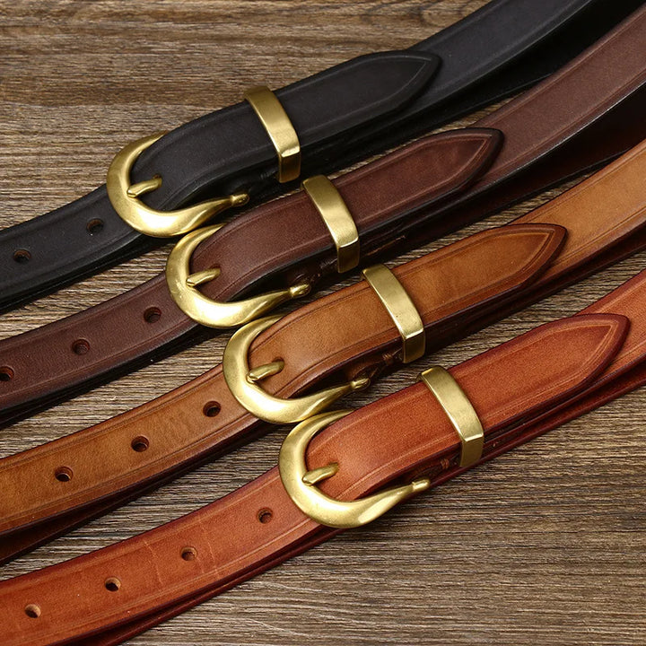 Classic Leather Curved Brass Belt