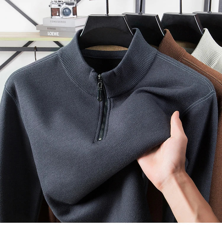 Men's Half Zip Knit Pullover - Fleece Lined Warm Sweater