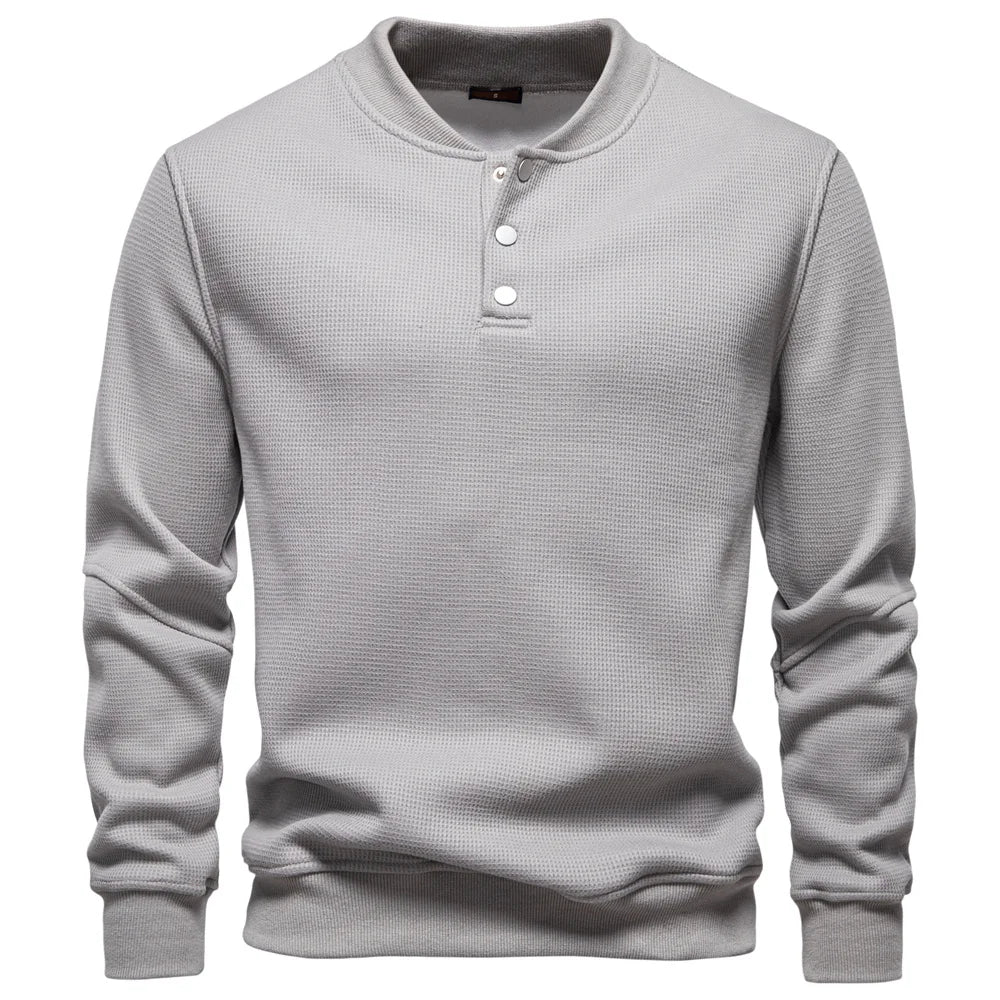 Men's Fleece Lined Sweatshirt - Waffle Knit Henley Pullover