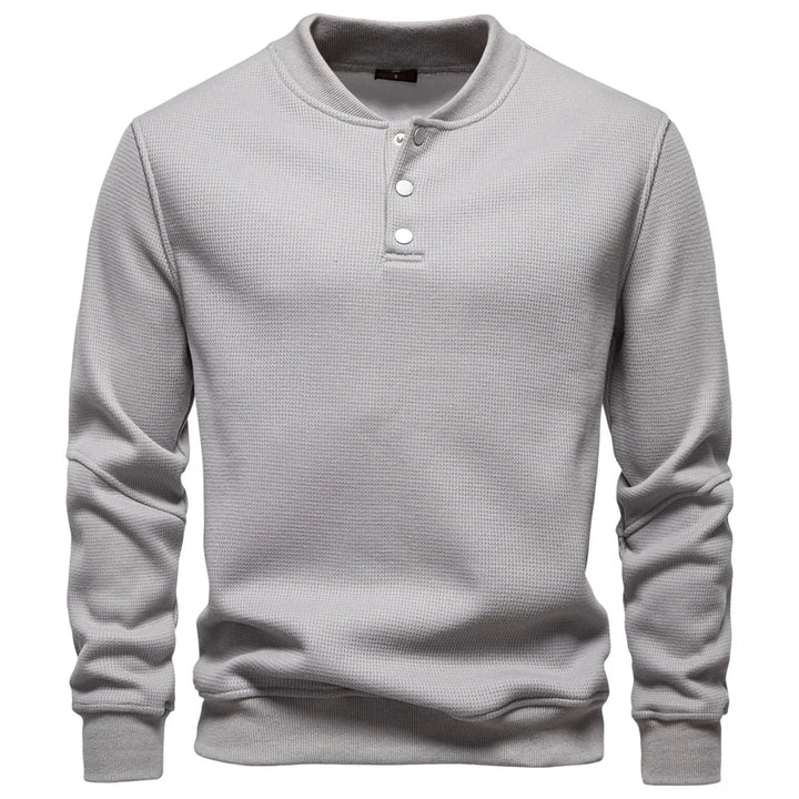 Men's Fleece Lined Sweatshirt - Waffle Knit Henley Pullover