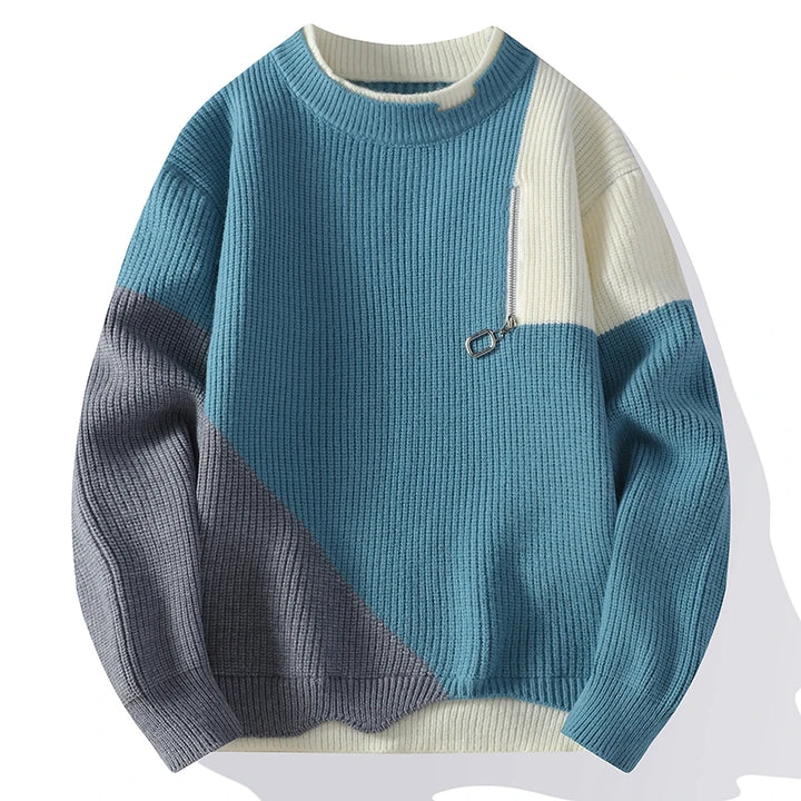 Colorblock Knit Zipper Sweater