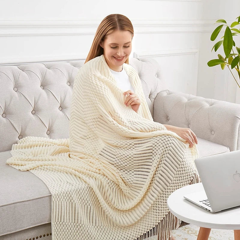 Textured Fringe Throw Blanket