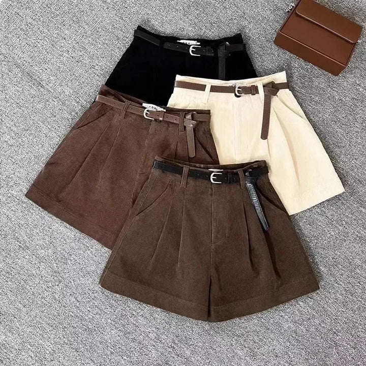 Corduroy Belted Shorts