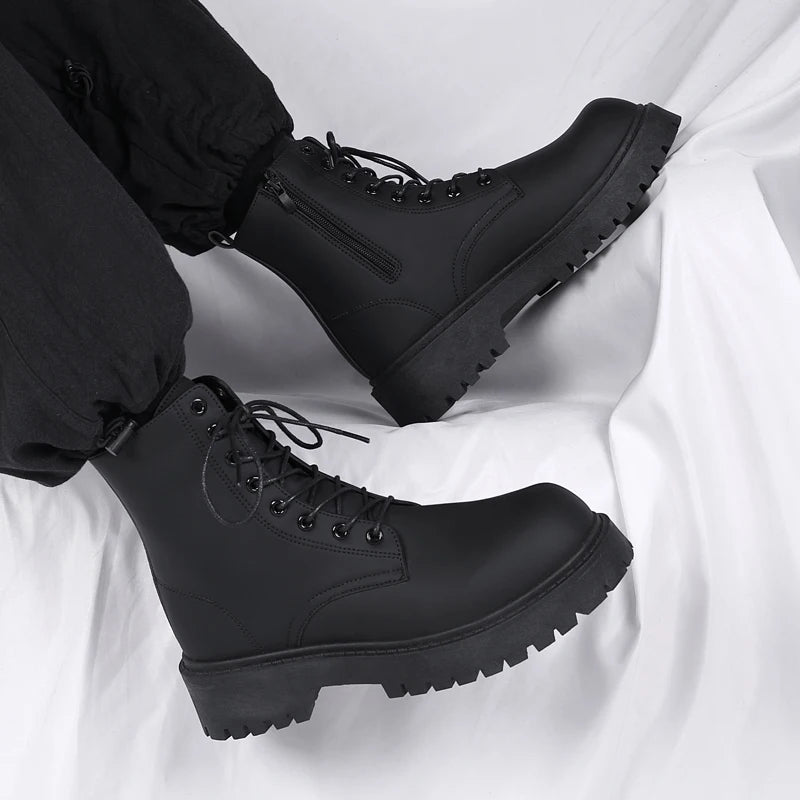 Men's Lace Up Mid Top Boots - Thick Sole Lug Boots