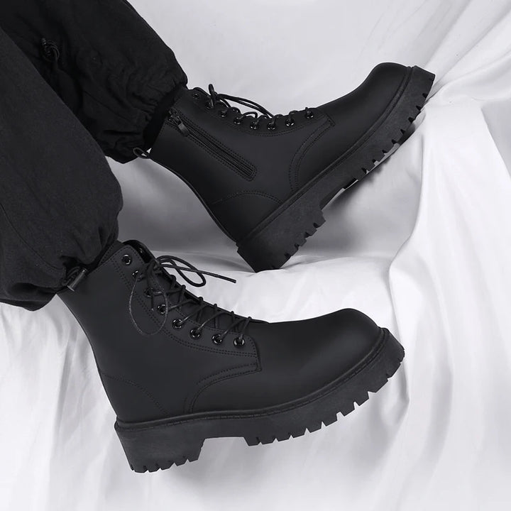 Men's Lace Up Mid Top Boots - Thick Sole Lug Boots
