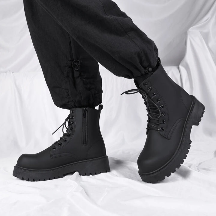 Men's Lace Up Mid Top Boots - Thick Sole Lug Boots
