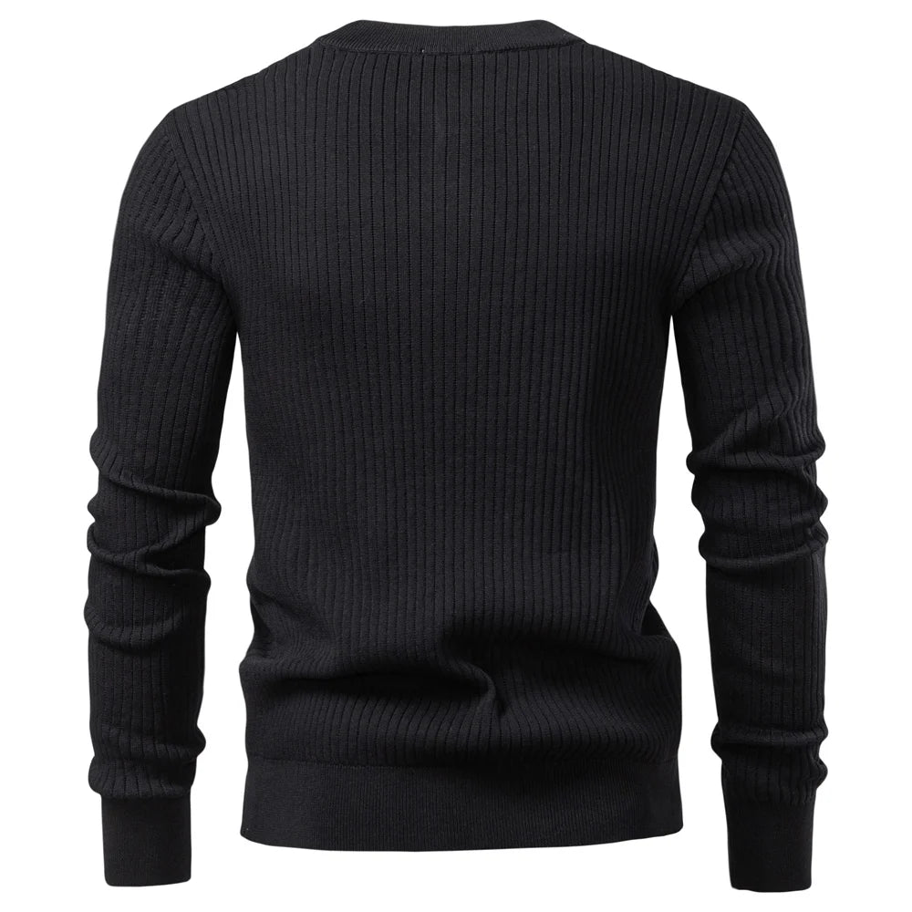 Men's Long Sleeve Henley Shirt - Ribbed Knit Slim Fit