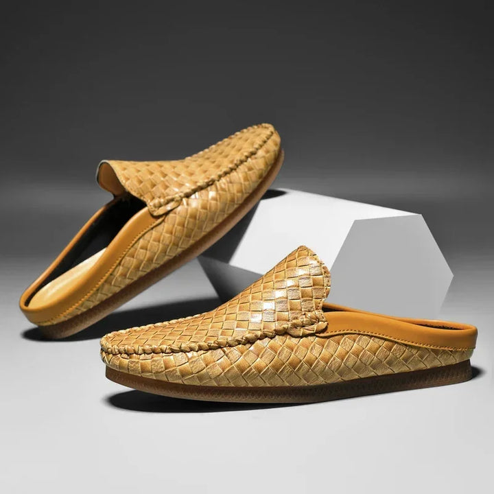 Woven Leather Slip-On Mules