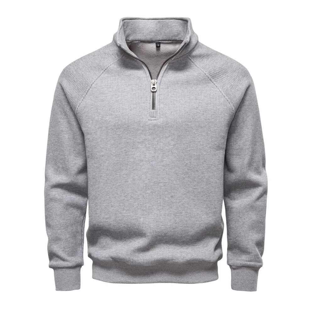 Men's Ribbed Knit Quarter-Zip Sweater - Thermal Pullover Top