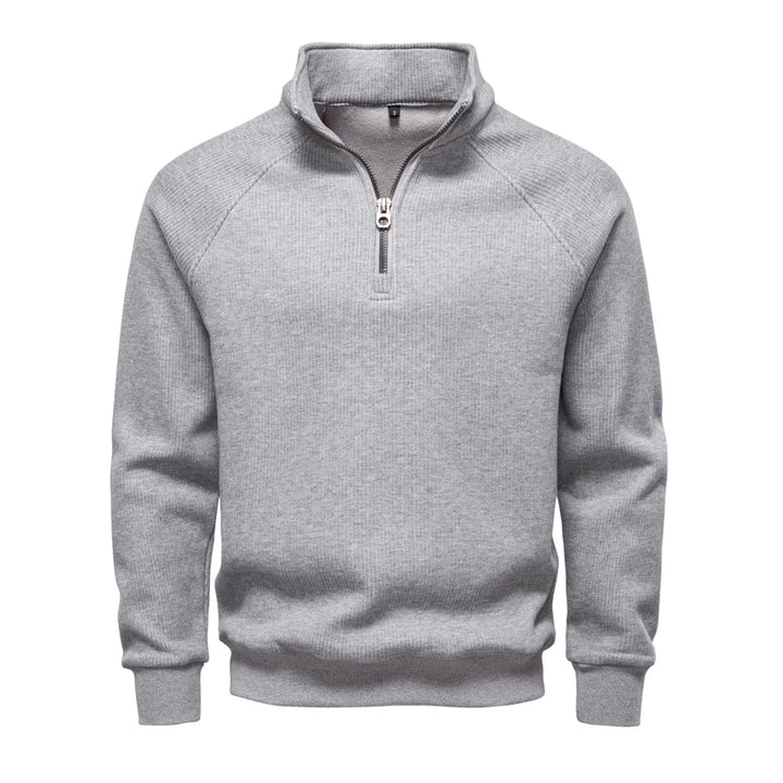 Men's Ribbed Knit Quarter-Zip Sweater - Thermal Pullover Top
