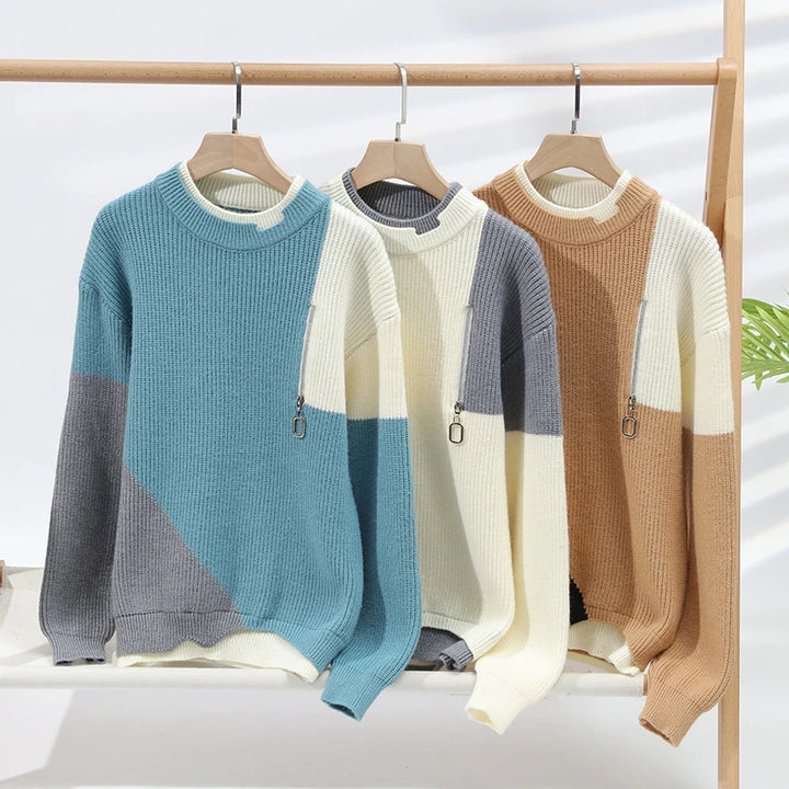 Colorblock Knit Zipper Sweater