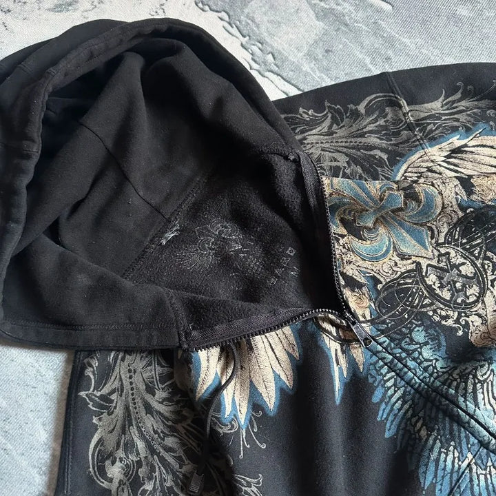 Vintage Angelic Graphic Zip-Up Hoodie