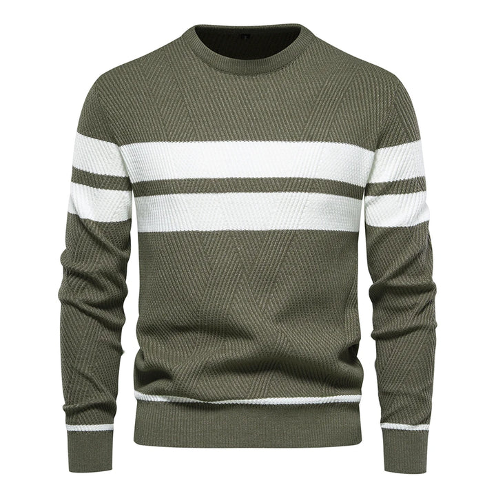 Men's Striped Crew Neck Sweater - Slim Fit Pullover