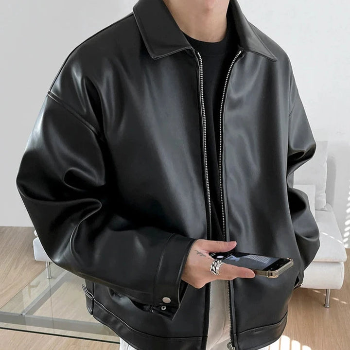 Men's Casual PU Leather Zipper Jacket