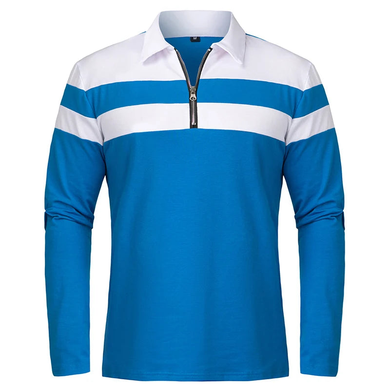 Monarch Men's Long Sleeve Striped Polo Shirt with 1/4 Zip