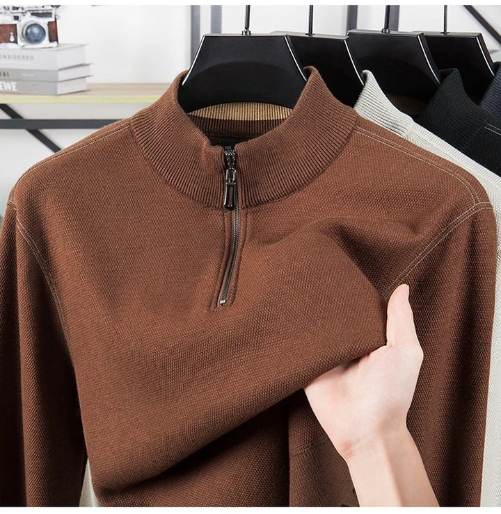 Men's Half Zip Knit Pullover - Fleece Lined Warm Sweater