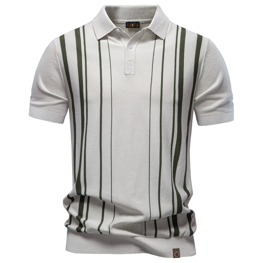 Men's Short Sleeve Striped Polo Shirt - Old Money Style