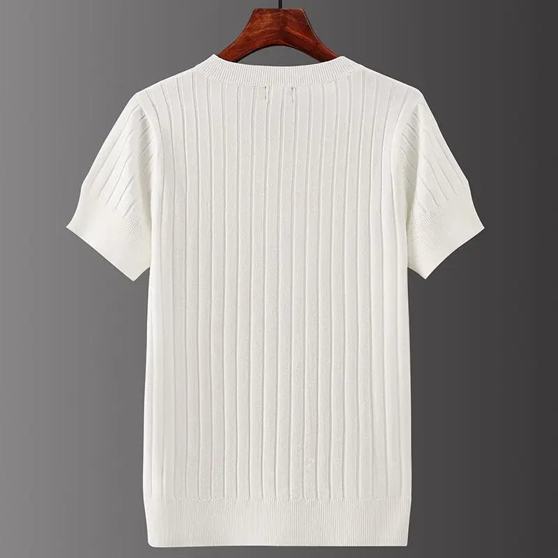 Ivory Ribbed V-Neck Tee