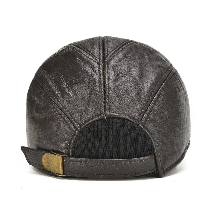 Men's Cowhide Leather Earflap Cap - Winter Baseball Hat