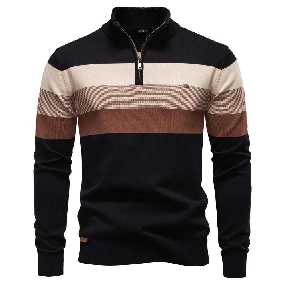 Men's Mock Neck Pullover Sweater - Quarter Zip Color Block