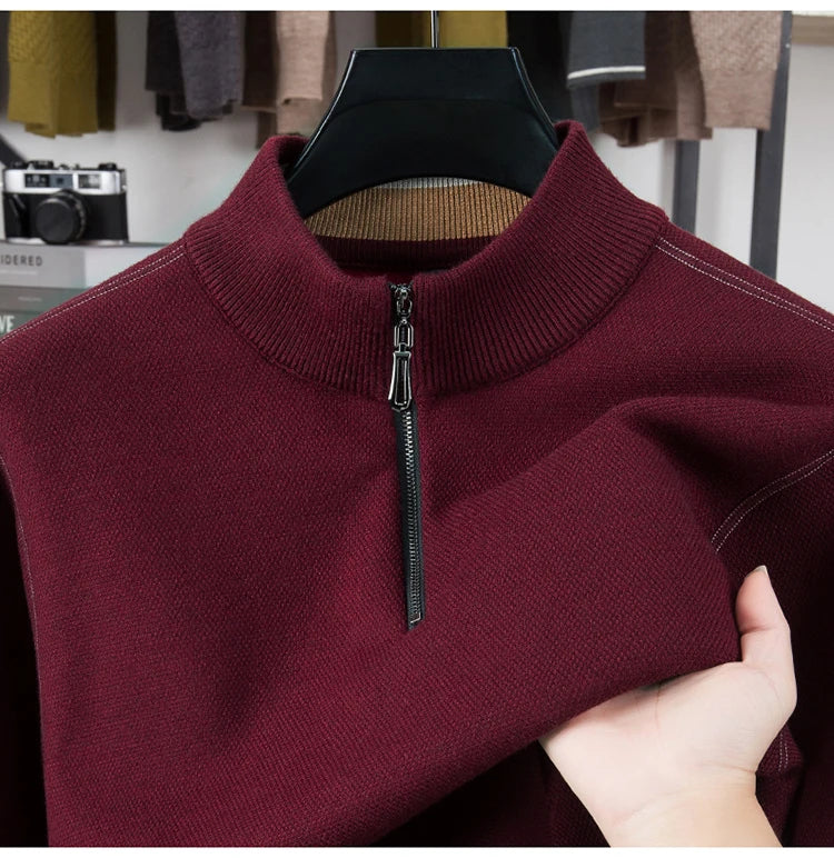 Men's Half Zip Knit Pullover - Fleece Lined Warm Sweater