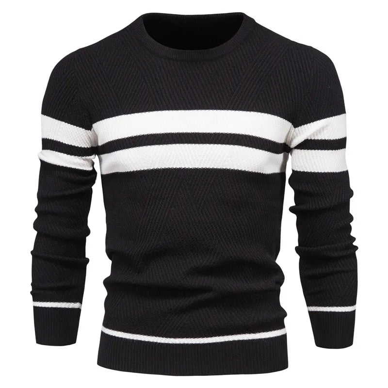 Men's Striped Crew Neck Sweater - Slim Fit Pullover
