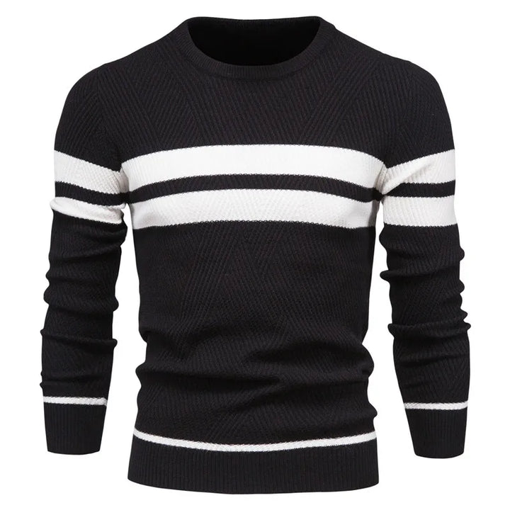 Men's Striped Crew Neck Sweater - Slim Fit Pullover