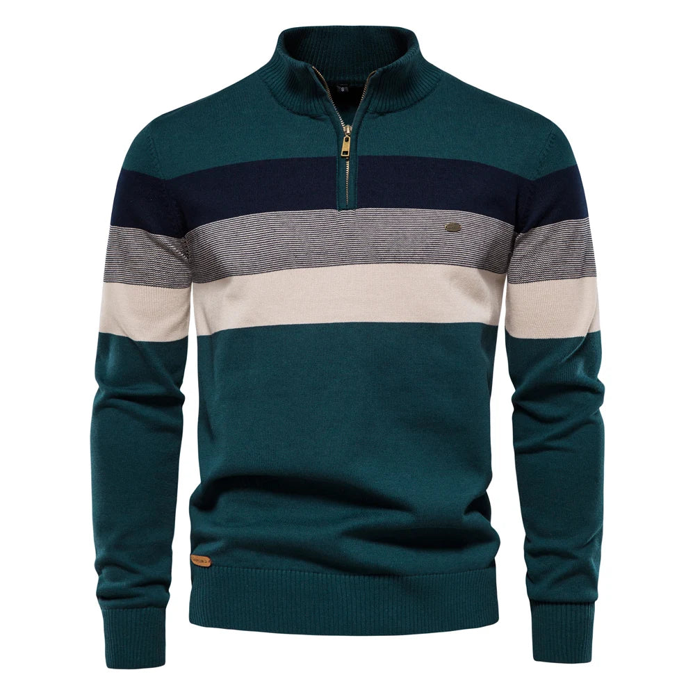 Men's Mock Neck Pullover Sweater - Quarter Zip Color Block