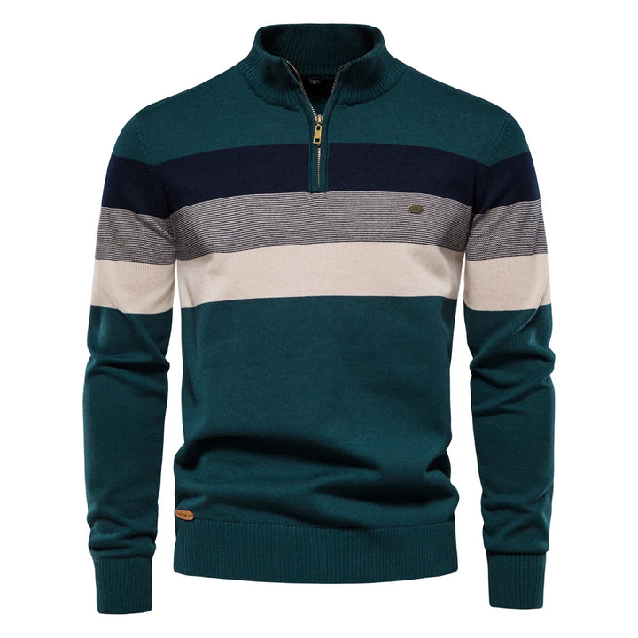 Men's Mock Neck Pullover Sweater - Quarter Zip Color Block