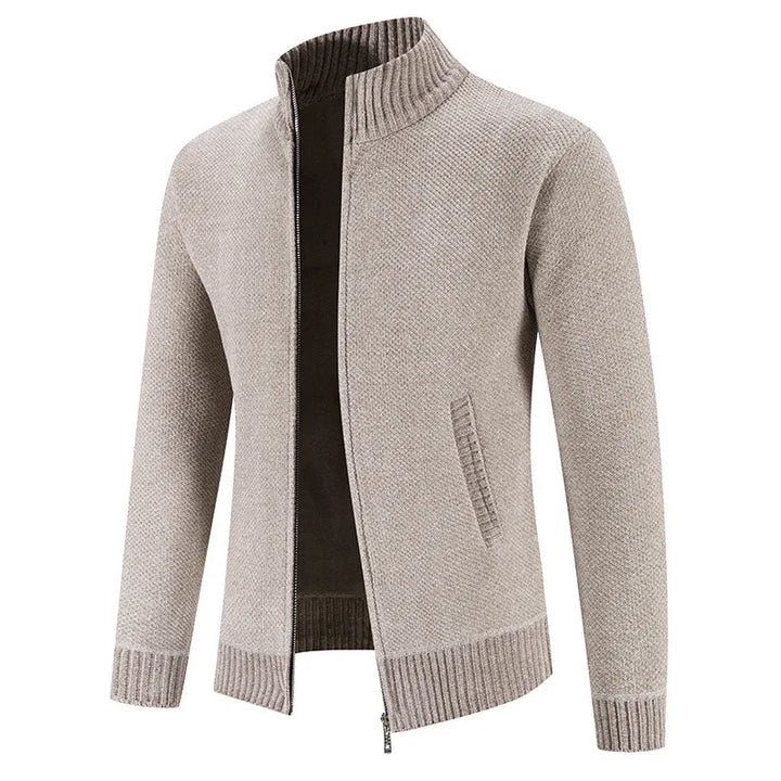 Men's Fleece Cardigan Sweater - Full Zip Stand Collar Knit